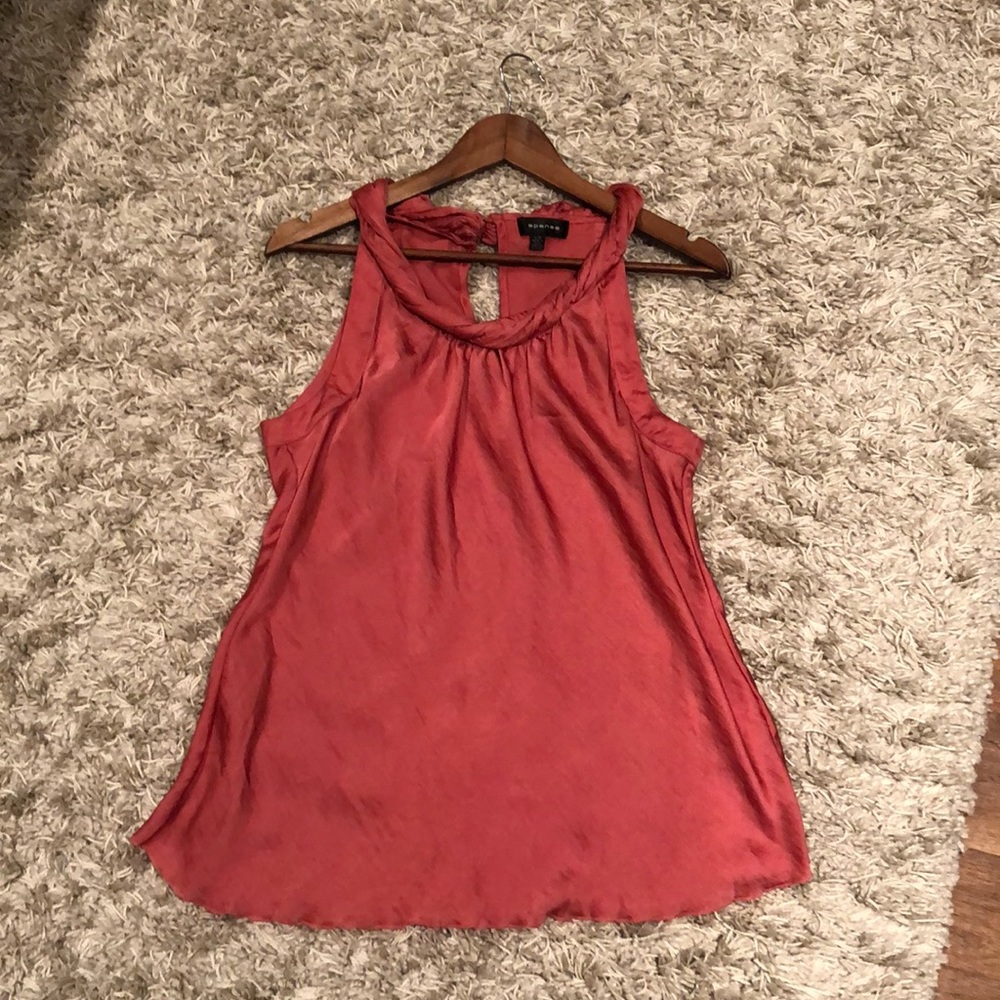Peach sleeveless top, Spence, L, worn once, dry cleaned, gorgeous neck detailing